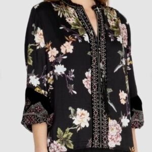 Johnny Was Workshop Velvet Mix Paris Effortless Blouse Top XS Floral Bird